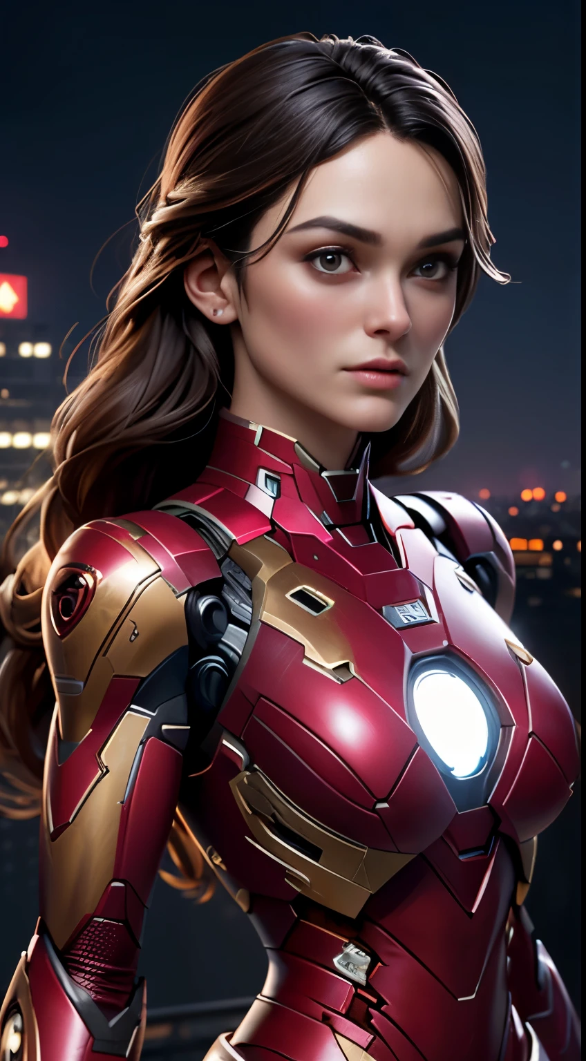 photo of Keira Knightley, RAW, beautiful woman, ((portrait)), ((detailed face:1.2)), ((detailed facial feature, detailed skin, clear skin), (perfect proportioned body, medium breasts), (wearing futuristic Iron Man suit, black and pink color scheme, highly detailed) (high detailed city environment, apartment balcony), (realistic photo, best quality, detailed), (8k wallpaper), (cinematic lighting, dramatic lighting) (sharp focus, intricate)