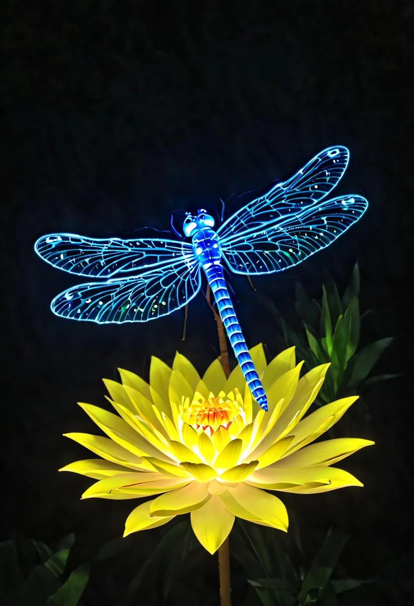 (glowing dragonfly:1.5)，natta，lotus