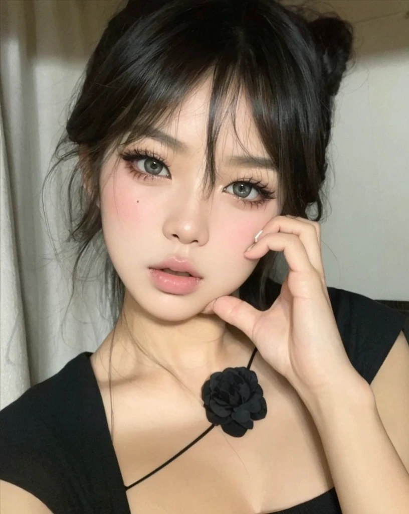 There is a woman who is talking on a cell phone, maquillaje popular de Corea del Sur, ulzzang, maquillaje coreano popular, Chica coreana, Beautiful aesthetic face, Rasgos de la cara coreana, Joven y adorable rostro coreano, Wan adorable cara coreana, chica linda-fina-cara, Cara sexy con maquillaje completo, Retrato realista kawaii, Hermosa mujer surcoreana, Encantadores ojos negros
