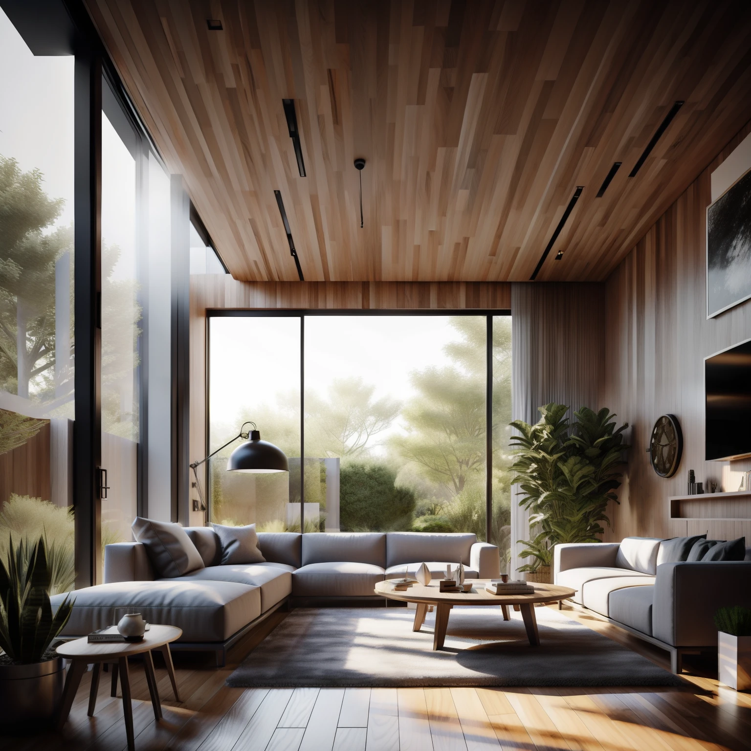 Interior design,insanely detailed wide angle architecture photography, cozy contemporary living room,(bright warm sunlight 1:0.1), award-winning contemporary interior design, scenery, table, chair, indoors, wooden floor, window, restaurant, east asian architecture, sliding doors, lamp, architecture, forest, nature, cup, plant,INTERIOR DESIGN,intersting lights and shadows, Depth of Field,low light, ,