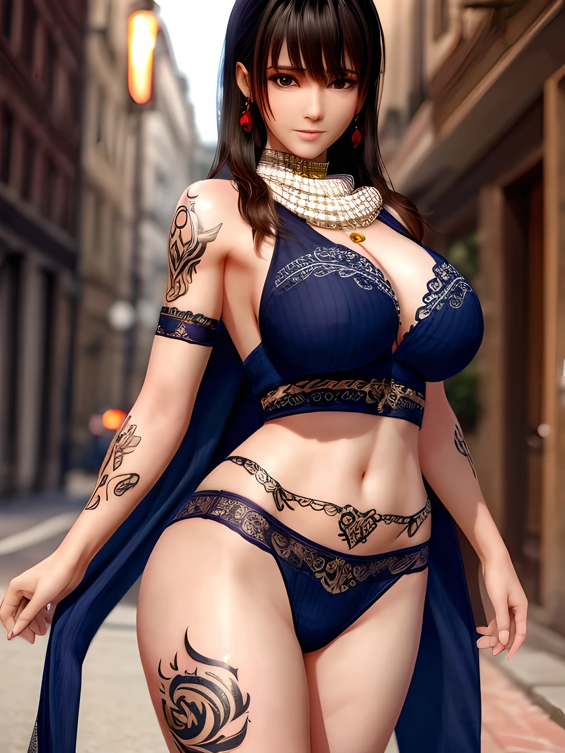 1个Giant Breast Girl,seven waves,gorgeous color, a skirt,Cloak,jewely,(fashionably_Tattooed with:1.3),(gigantic cleavage breasts),(tmasterpiece), Best quality at best,(of a real:1.4), Detailed pubic hair,8K,number art,Detailed pubic hair头发,Detailed pubic hair脸, depth of fields,