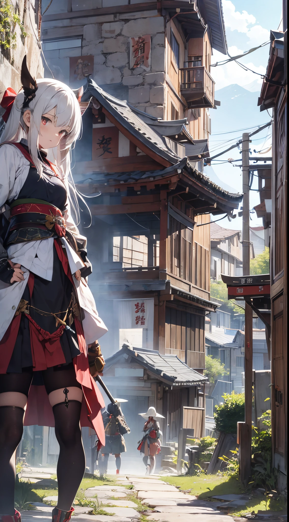 ​masterpiece、(detaileds、hight resolution、top-quality)、女の子 1 人、Onmyopath、samurais、A war-torn country with half-demons。 Silakurena, once a united state,、The country collapses due to the death of Meishu, who was organizing various places.、The three domains were entering the Warring States Period, where they were vying for the unification of the world.。 Nearly half of Shirakena is made up of humans.、There are also half-youths and beastmen.、The composition is largely divided by the clan.。 Northeast「Swaga Clan」は呪術や式神を駆使するOnmyopathたちの藩、Southeast「Takekura Domain」は城壁をも斬り裂く一騎当千のsamuraisたちの藩、western「Zion Clan」is a clan of subhumans such as half-youkai and beastmen who are good at witchcraft and covert actions.。 The three clans fought many times,、Through tactics that make the most of each characteristic、The forces were antagonistic。 After metastasis、Suddenly, the three clans that were confused by the shock of metastasis「Your power... Show me out...」I heard a voice saying.。 Convinced that this must be a message from the divine fox in the world of Shirakurena, the three clans decided to make a temporary truce.、Again became one country as Sirakrena。 Eta、To Centrake, who has tried to contact、Obey the message and wield your power as one、It was going into a state of war.。