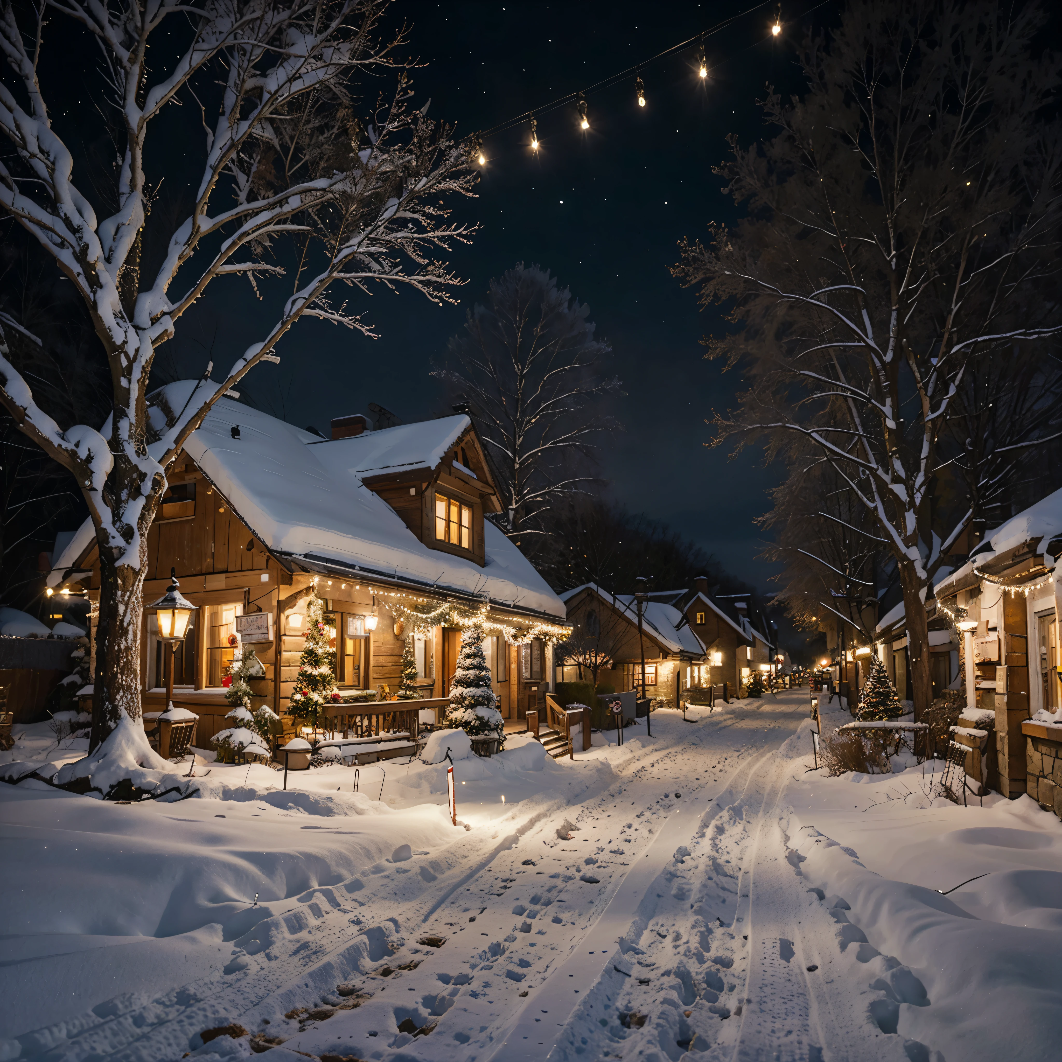 Quaint winter village: Charming city decorated with lights and decorations, Provides a warm and cheerful atmosphere..