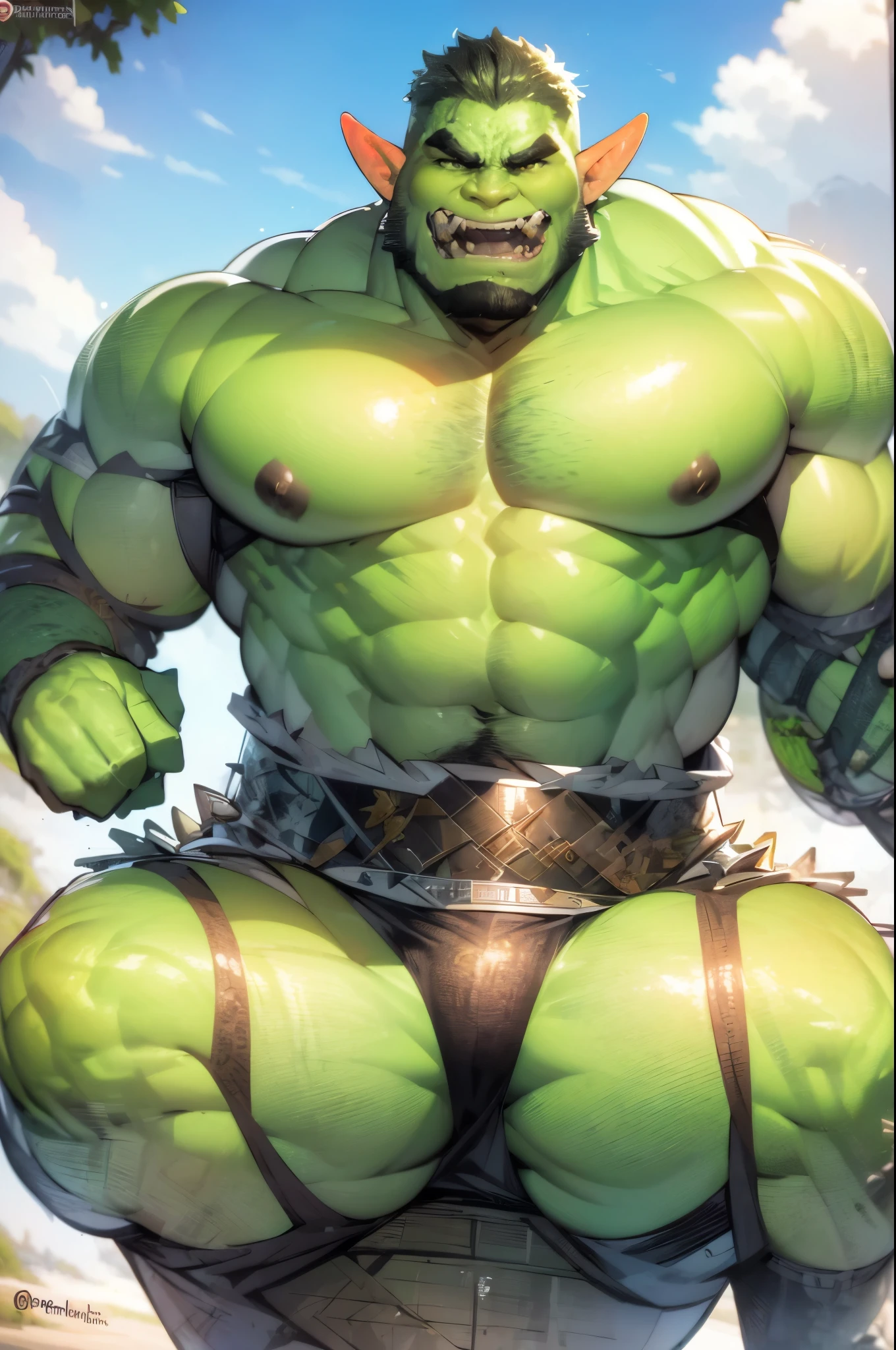 hulk in a bikini with a sword in his hand, orc themed, orc, hulk like physique, grog strongjaw, musclebound and hulking, as an ugly titan, strong and imposing, hulkish, from world of warcraft, orc merged with vines, an orc, from warcraft, hulking, world of warcraft art style, ogre