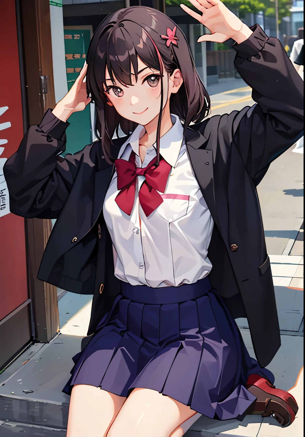 1girl in、A smile、The shirt、skirt by the、(small tits)Chilarism、Japan High School Student Uniform、serafuku、summer clothing、(Portrait from the knee up)、