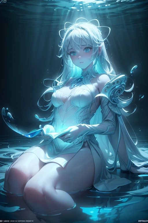 Capture the ethereal of light and shadow in a stunning monochromatic photograph with selective color details, revealing the hidden poetry of Bioluminescence, underwater, (realistic, photorealistic, RAWphoto:1.4), fantasy, Magic Realism Style, whimsical, octane render, enhance, intricate, (best quality, masterpiece, Representative work, official art, Professional, unity 8k wallpaper:1.3)