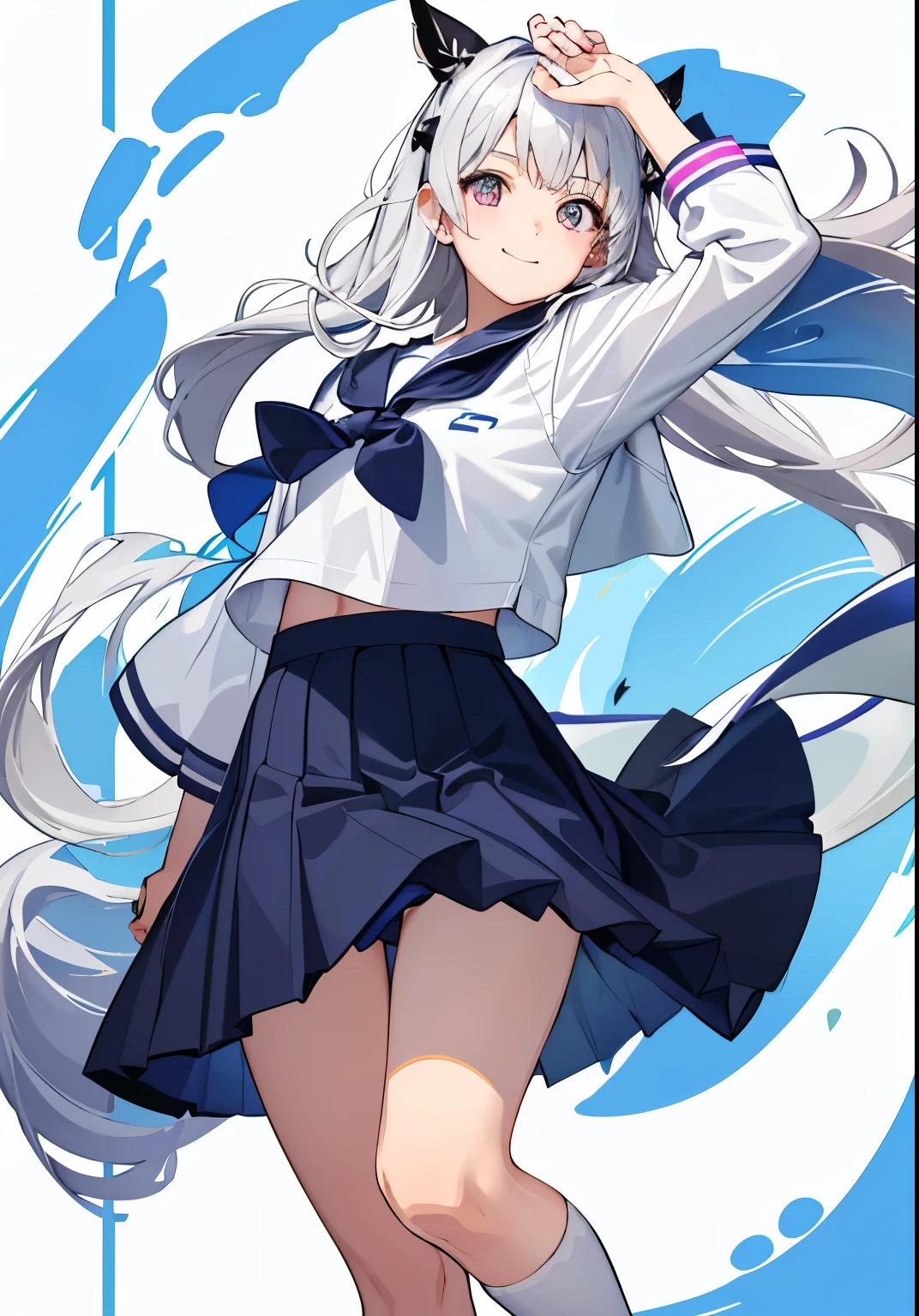 1girl in、A smile、The shirt、skirt by the、(small tits)Chilarism、Japan High School Student Uniform、serafuku、summer clothing、(white dots on eyes)、Life in your eyes、(Portrait from the knee up)、