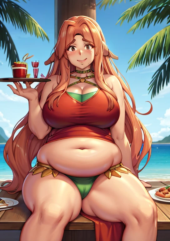 fat, overweight, obese, Quetzalcoatl from fate, fat, sitting, table full of food