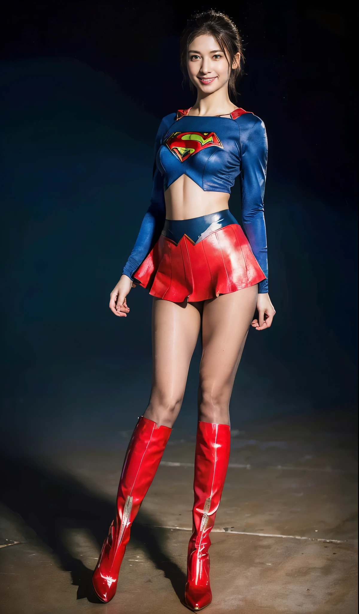 No background、Are sleeping、lying back on、(((Wear black tights on your beautiful legs.)))、(((Grow legs、tall、Legally express the beauty of your smile)))、((((Make the most of the original image)))、(((Supergirl Costume)))、(((beautiful hairl)))、(((Suffering)))、(((Feet must necessarily be worn with black tights)))、(((You need to wear red boots)))、((Top image quality、8K))、((top-quality、8K、masterpiece:1.3))、(((Keep Background )))、Crisp focus:1.2、Beautiful woman with perfect body shape:1.4、Slender Abs:1.2、a wet body:1.5、Highly detailed facial and skin texture、8K