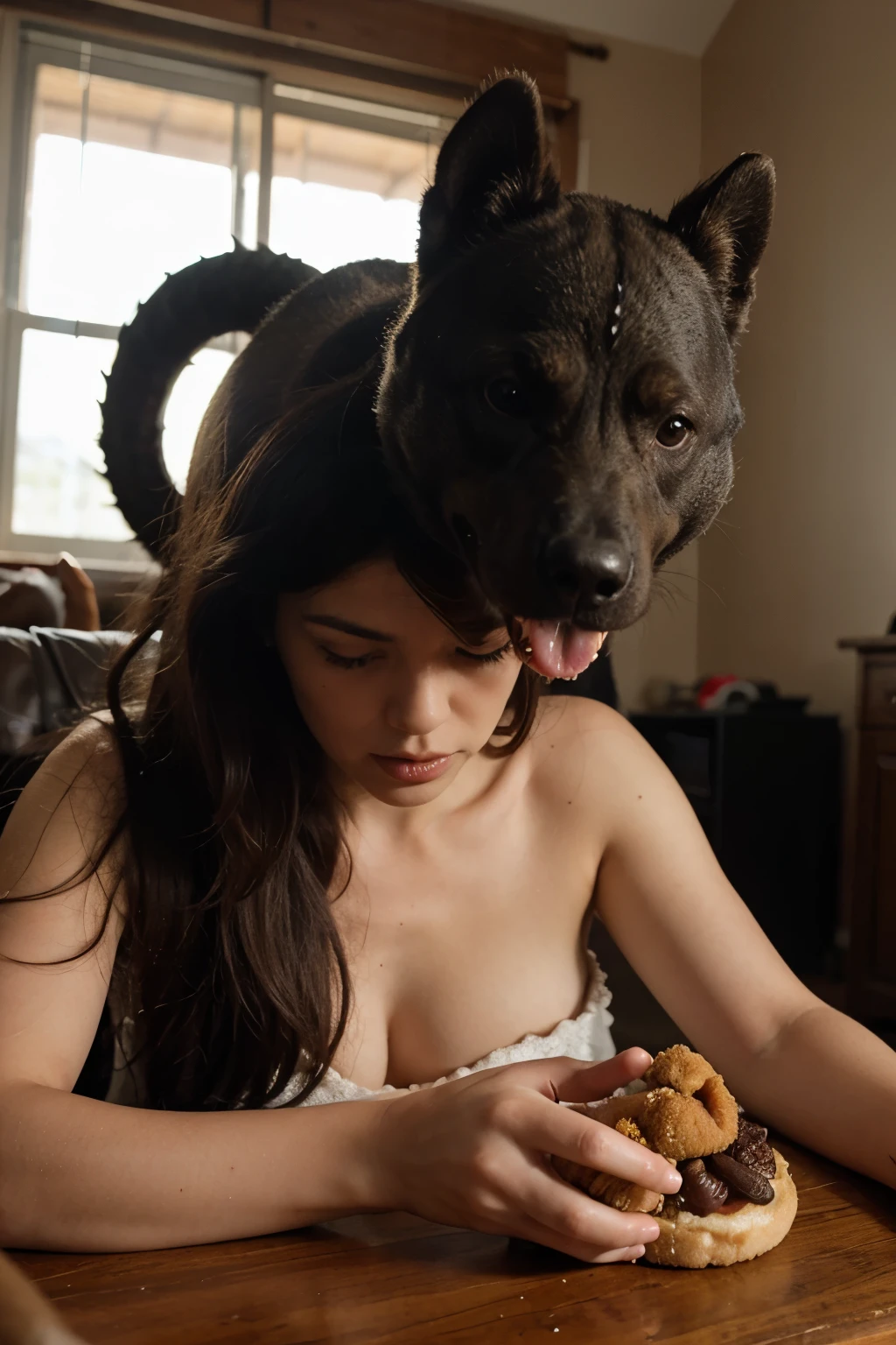 (((duo))), ((((((nude, human, anal, feral goat, leaning, goat tail, raised tail, hands on legs, excessive feces in mouth, women face to anus, anal rimming, rimjob, women on goat)))))), (((((butt focus, leaning, bedroom, excessive feces))))), wide hips, legs wide spread, wide shot, close-up, Wide-Angle, masterpiece, high details, high quality, best quality, highres, HD