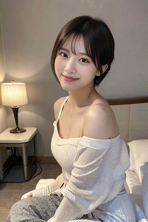 (((Shot diagonally from behind,hotels room,A refreshing smile))),((japanes,femele,cute little,One)),(clean,short-hair),(top-quality,masterpiece:1.3,超A high resolution),(ultra-detailliert,Caustics),(Photorealsitic:1.4,RAW shooting,)Ultra-realistic capture,A highly detailed,High resolution 16K resolution