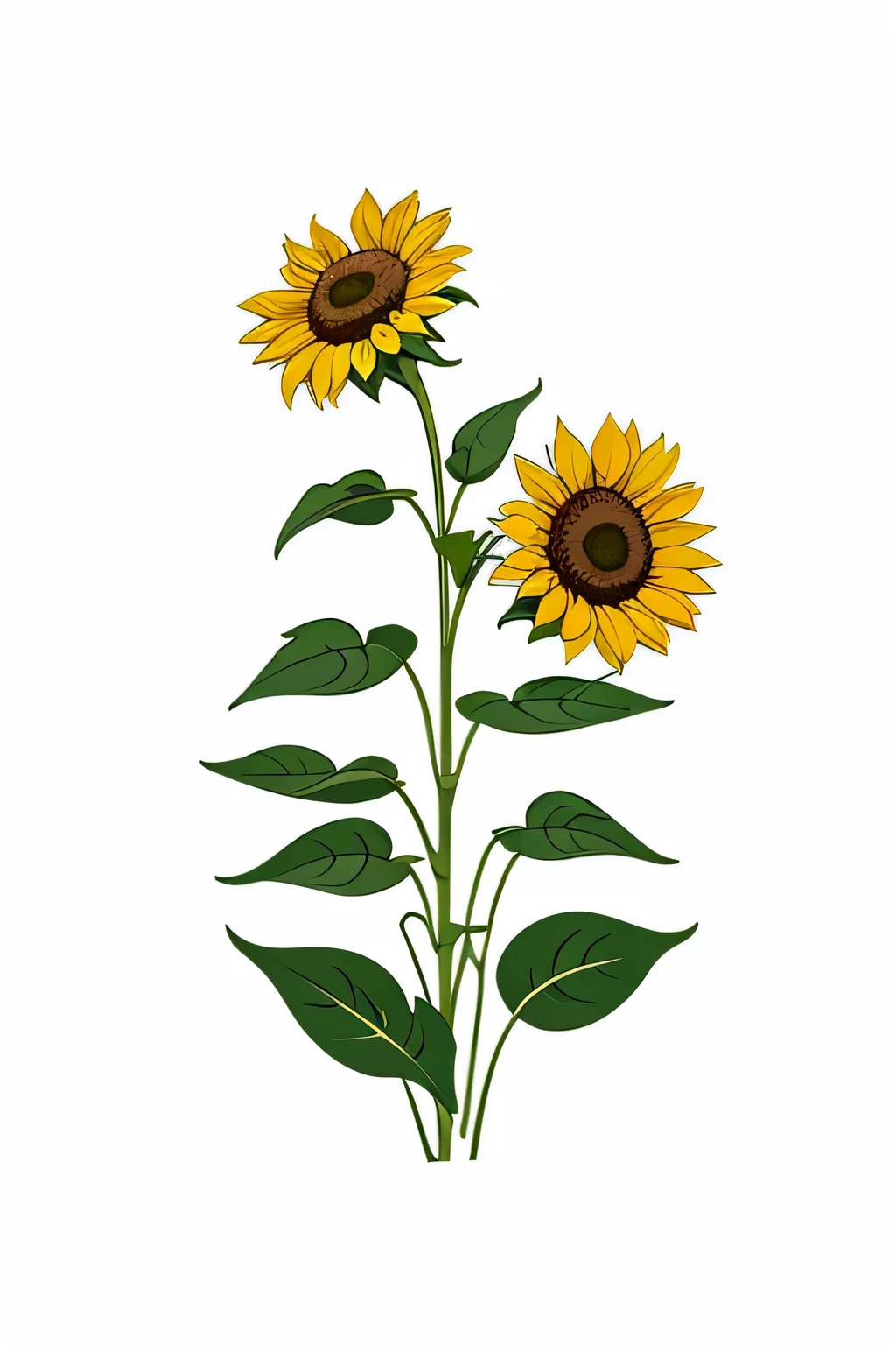 Sunflower plant set on white background flat style color vector style hand drawn minimalist