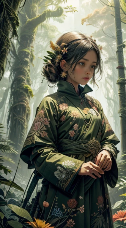 1 with forest clothes, flowers, leaves, mandalas, fractal