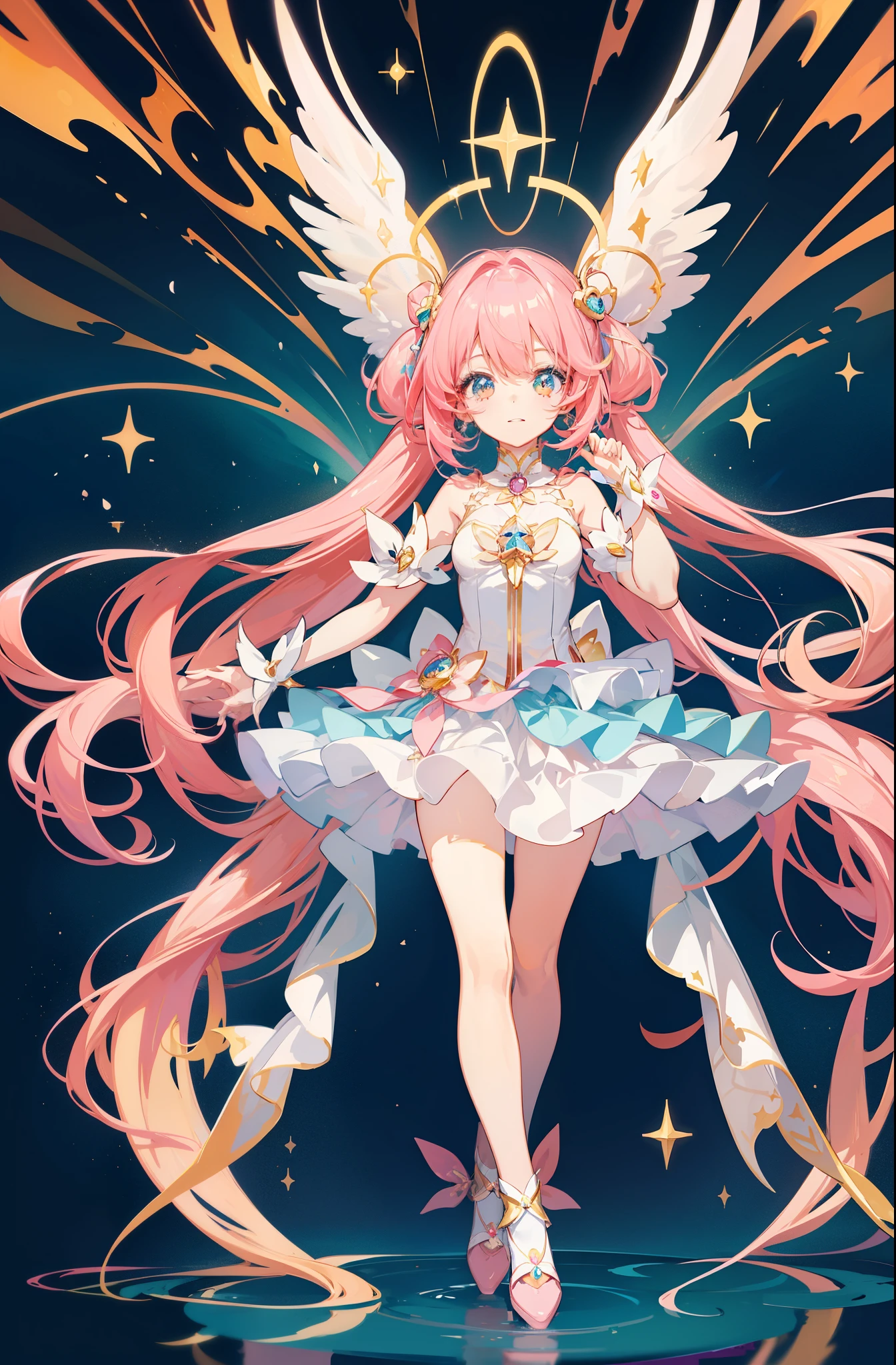 A anime girl with long pink hair and angel wings - SeaArt AI