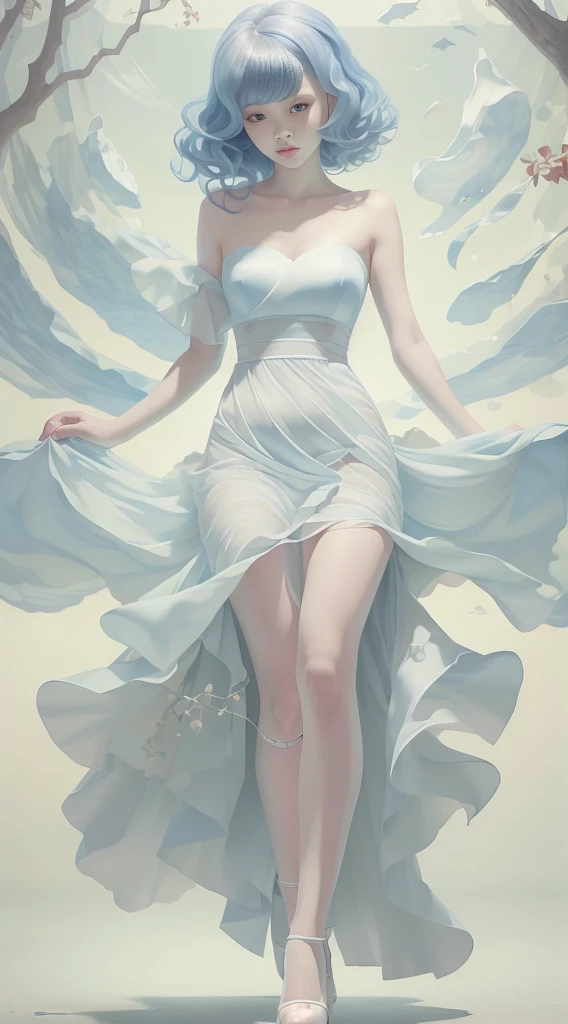 A beautiful woman, wearing blue dress, perfect body, super detailed, 8k