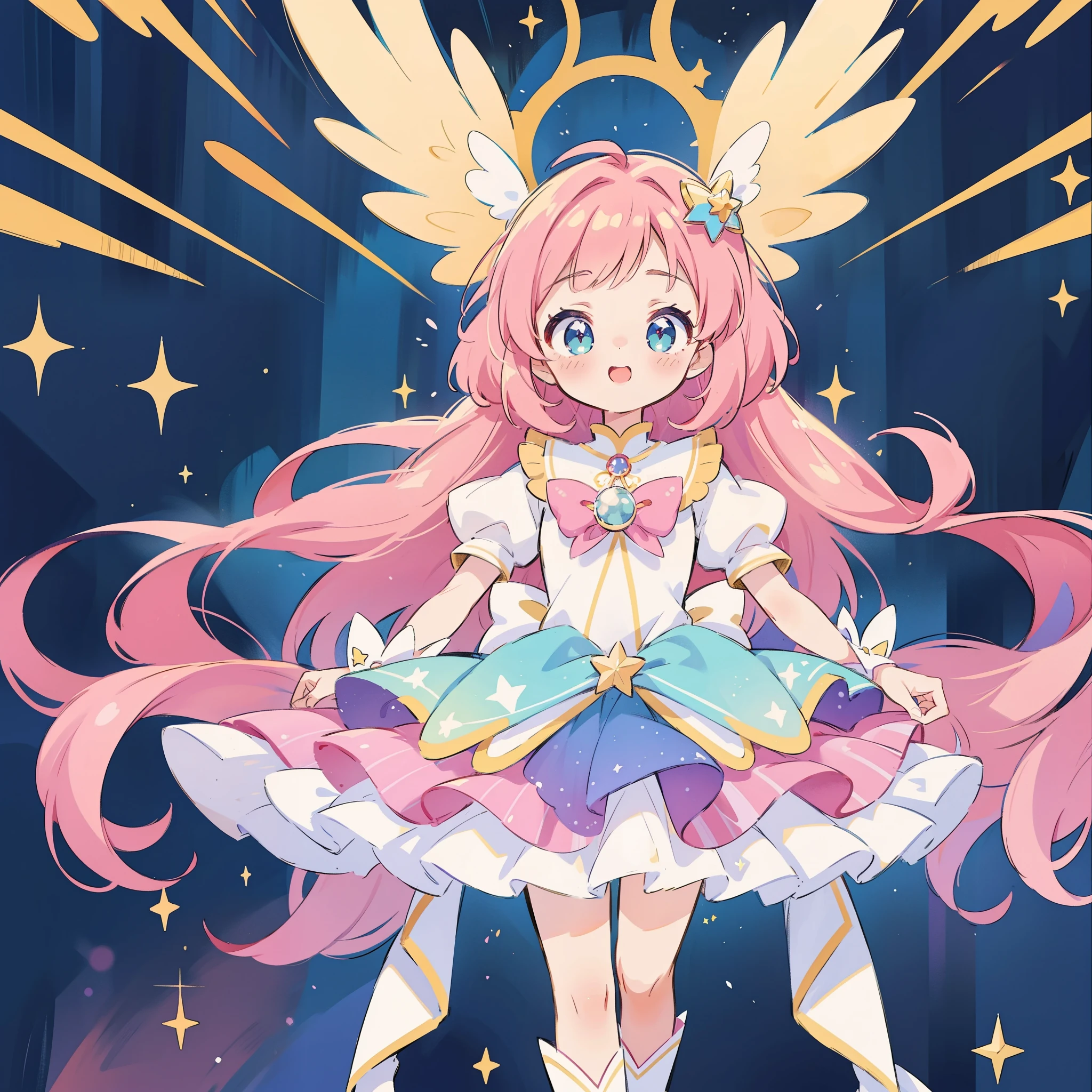 Anime star magical girl, sparkling magical girl, portrait of the magical girl, beautiful celestial mage, magical , anime goddess, celestial magical girl, colorful gradient layered magical costume, (colorful), whimsical, cute, full body