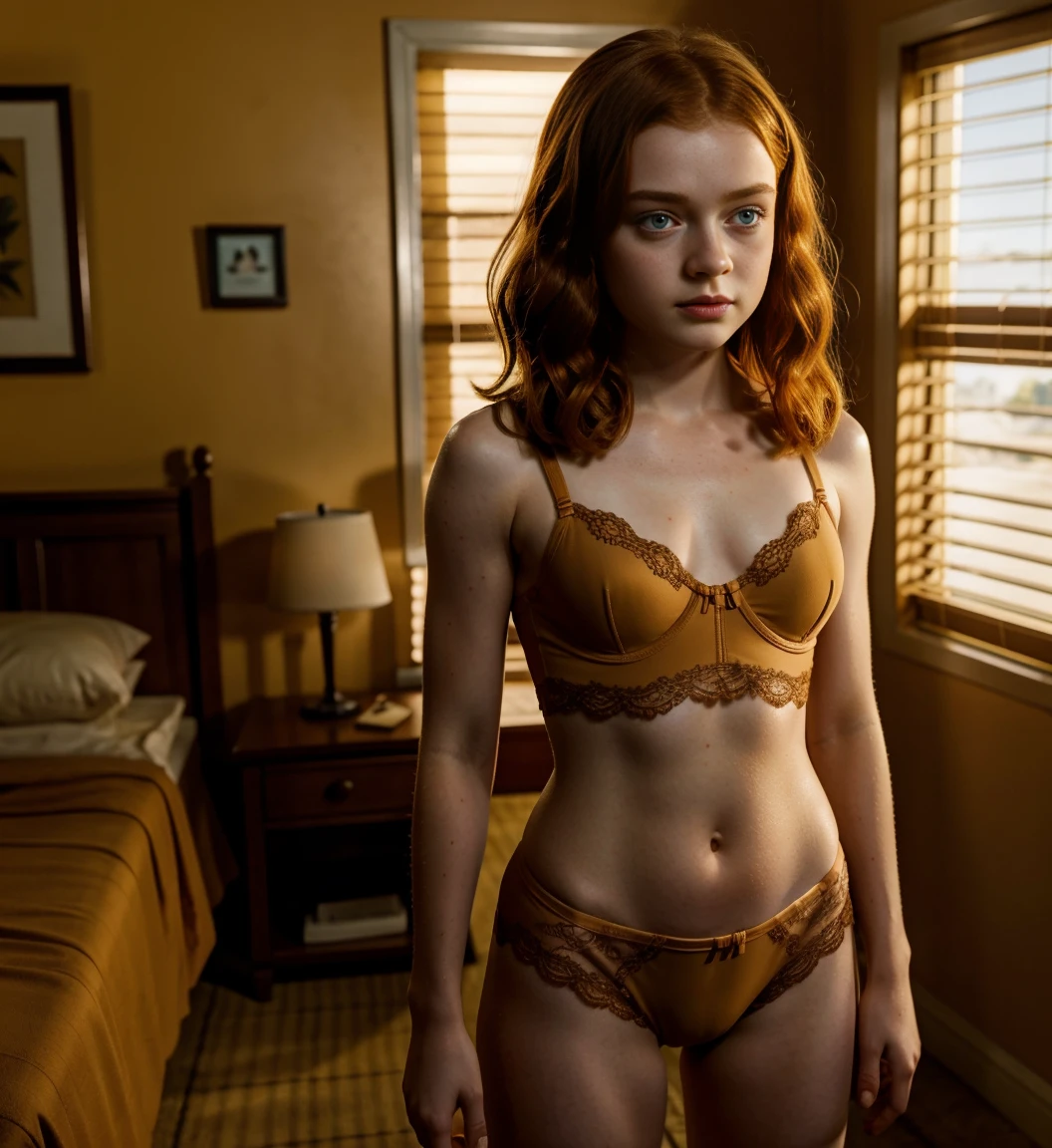 sadie sink as max mayfield from stranger things (11 anos) (nua, peito pequeno), bunda pra cima, pequena, safada, corpo em forma suado -imagine -, lingerie, camel toe