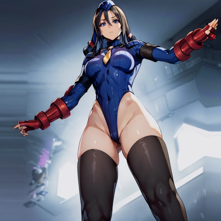 ultra-detailed, Explicit, Beautiful body, Beautiful Nose, Beautiful character design, perfect eyes, perfect face, ultra highres, 4K, beautiful legs, perfect legs, Nice hands, Perfect hand, Masterpiece, Best Quality, Highly detailed, illustration, absurdres, street fighter, doll suit, shadaloo doll, dollsuit, girls, multiple girls, expressionless, blank eyes, looking at viewer, red gloves, emotionless, black latex, corrution, mind control, female combatant, full body, hypnotized, unhappy trance, full body suit, ribbed bodysuit, both arms at side, stand up straight, obey, perfect female body, extremely glossy latex, hypnosis, hypnoLora, empty eyes, Mind control device, poses, submissive_pose, Slave, hat, necktie, stand up straight, standing, standing at attention, hat, necktie, belt, latex, ribbed bodysuit, brown hair, thighhighs, garter belt, Fighting Stance, classroom of the elite, Welcome to the classroom of meritocracy, shiina hiyori, long hair, purple eyes, blue hair, ribbon, hair ribbon,