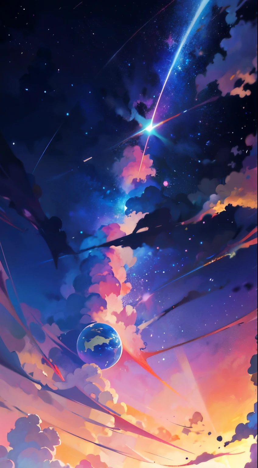 anime - style scene of a beautiful sky with a star and a planet, cosmic skies. by makoto shinkai, anime art wallpaper 4k, anime art wallpaper 4 k, anime art wallpaper 8 k, anime wallpaper 4k, anime wallpaper 4 k, 4k anime wallpaper, anime sky, amazing wallpaper, anime background, heaven planet in background, anime background art
