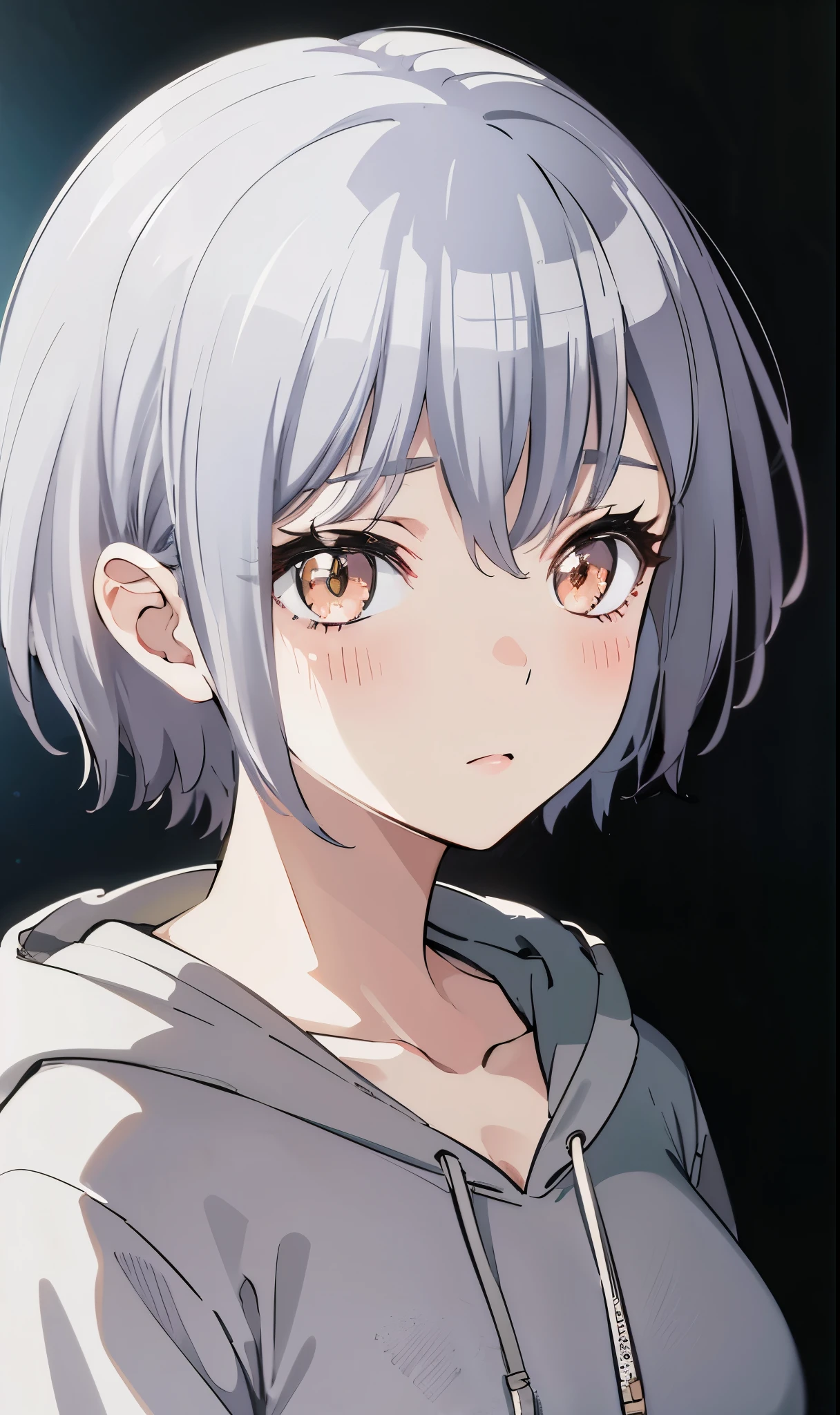 ((Masterpiece)), ((best quality)), ((high quality)),1girl, short_hair, blush, bangs, upper_body, brown_eyes, black_hair, sweater, hooded sweater