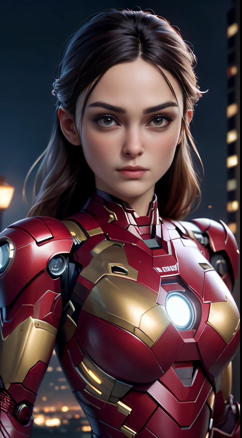 photo of Keira Knightley, RAW, beautiful woman, ((portrait)), ((detailed face:1.2)), ((detailed facial feature, detailed skin, clear skin), (perfect proportioned body, medium ), (wearing futuristic Iron Man suit, black and pink color scheme, highly detailed) (high detailed city environment, apartment balcony), (realistic photo, best quality, detailed), (8k wallpaper), (cinematic lighting, dramatic lighting) (sharp focus, intricate)