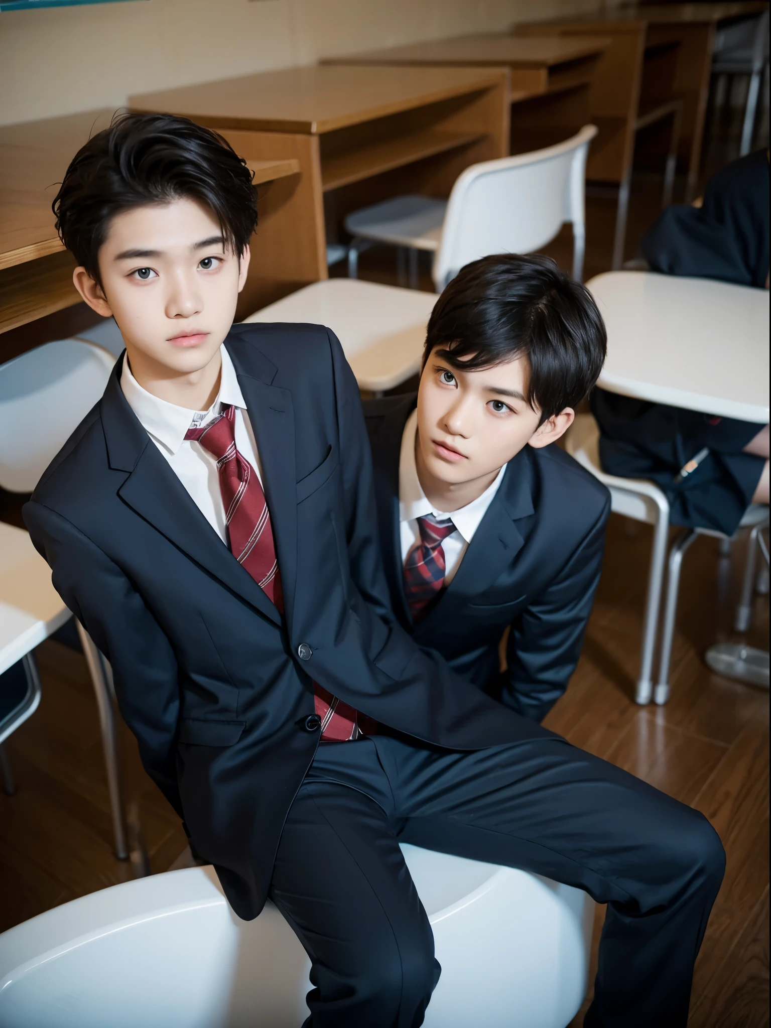 boy, 17 y.o, suit, school canteen