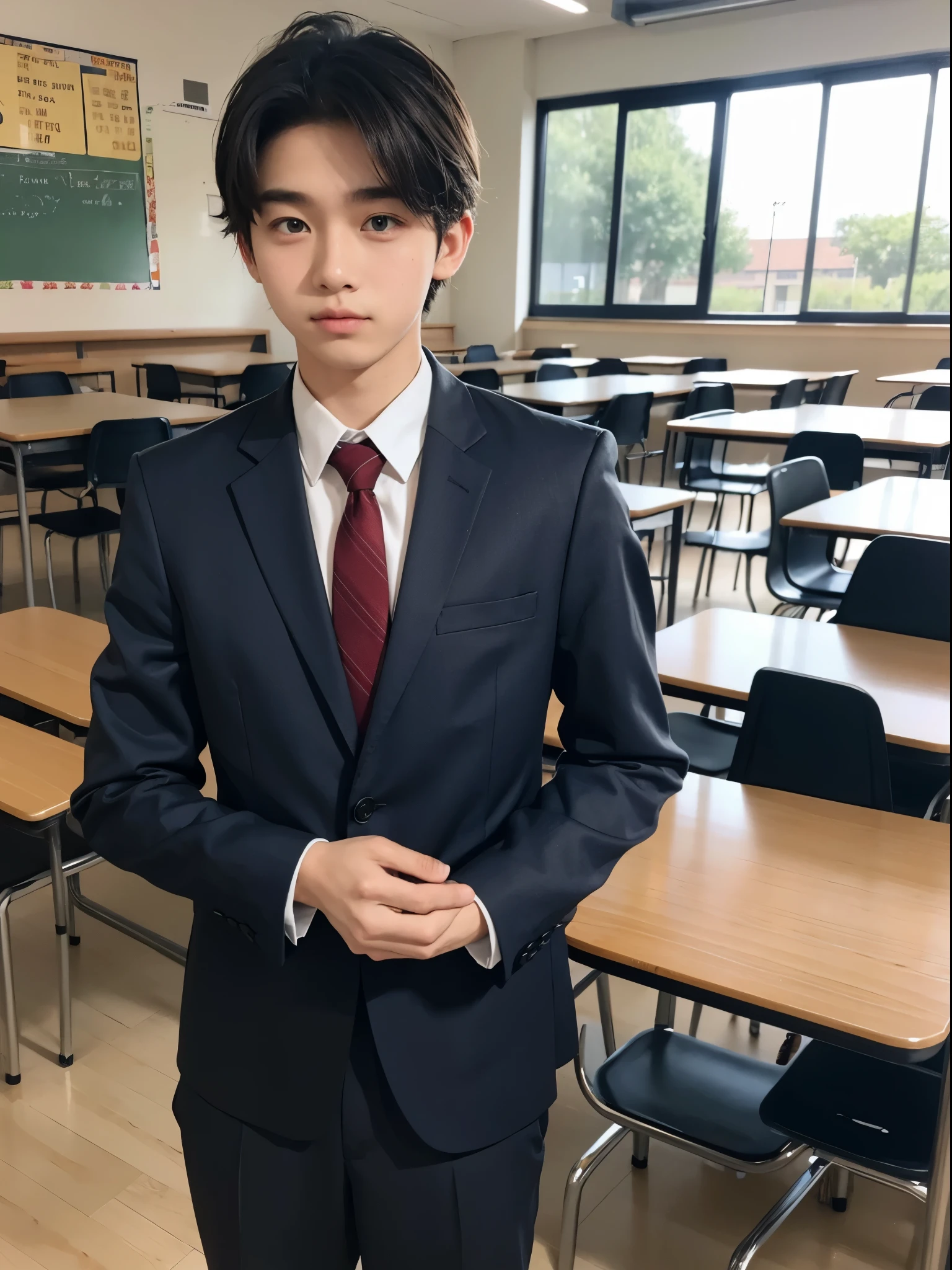 boy, 17 y.o, suit, school canteen