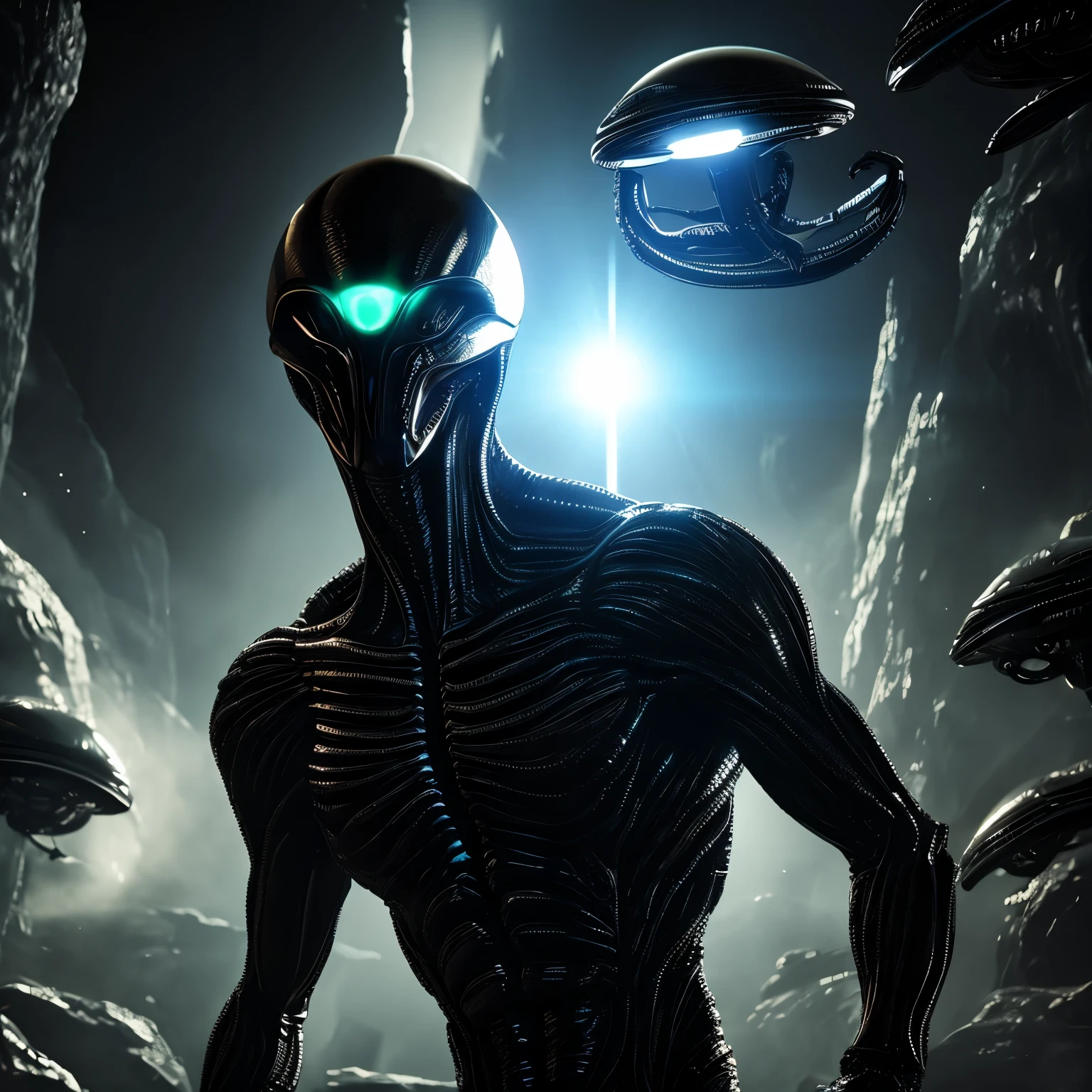 masterpiece, Alien that emits strange light, background black