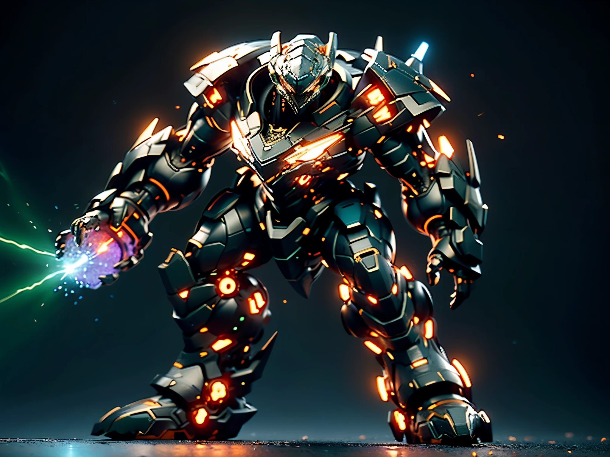 A high-tech combat armor suit inspired by Godzilla concept, Godzilla concept biotech battle armor, High-tech armored suits, psychedelic details, BiophyllTech, add electric power around, A bio-sensitive high-tech battle armor suit infused with Godzilla characteristics, The angular design on the body is illuminated and the display is charging, energy waves, Energy particles, octane render, unreal engine 5, high definition, best quality, highres, ultra-detailed, fantasy, Ultra-complex design, ultra-fine painting, extremely delicate, professional, perfect images quality, realistic, sure real, creativity, RAW photo, UHD, 32k, Natural light, cinematic lighting, best shadow, anatomically correct, masterpiece-anatomy-perfect, masterpiece:1.5