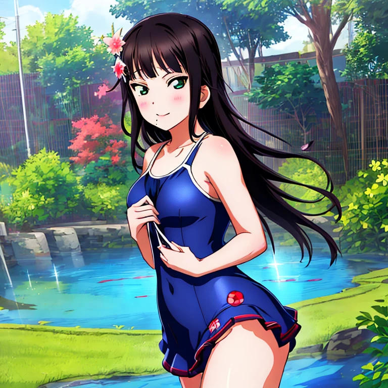 {Best Quality}, {very aesthetic}, {Ultra-detailed}, {Best Illustration}, nsfw, Navy blue swimsuit, Japan Student Swimsuit, One Piece Swimsuit