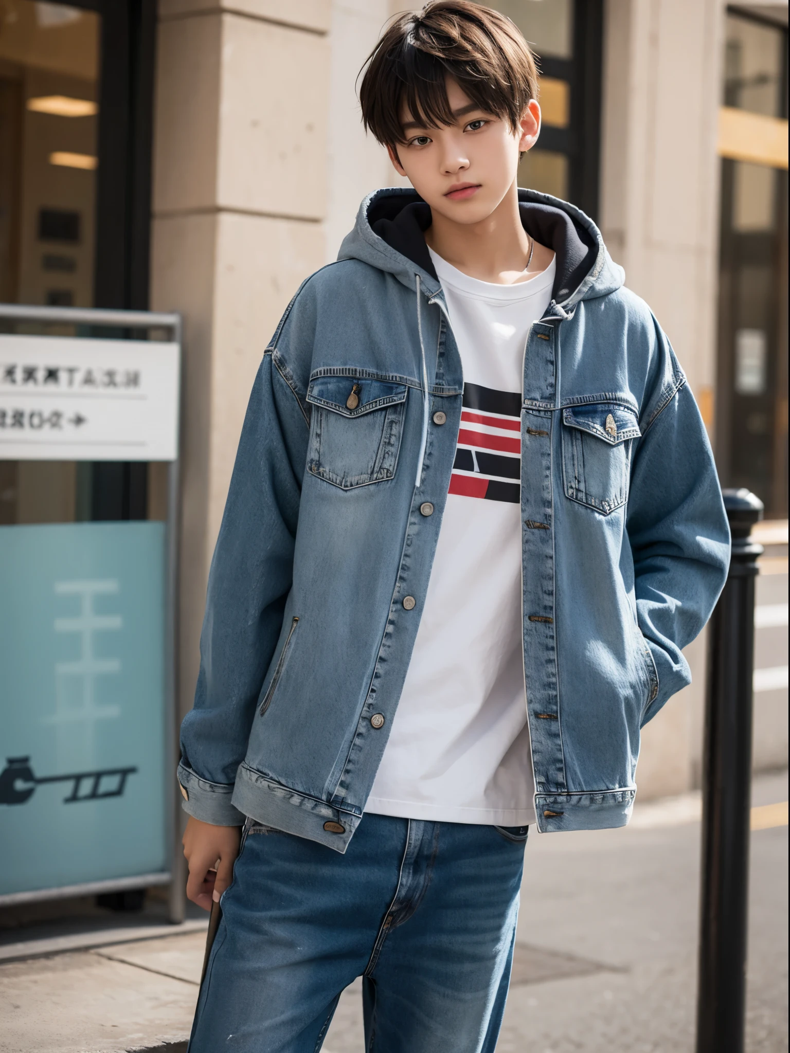 boy, 17 y.o, denim jacket, hoodie, school