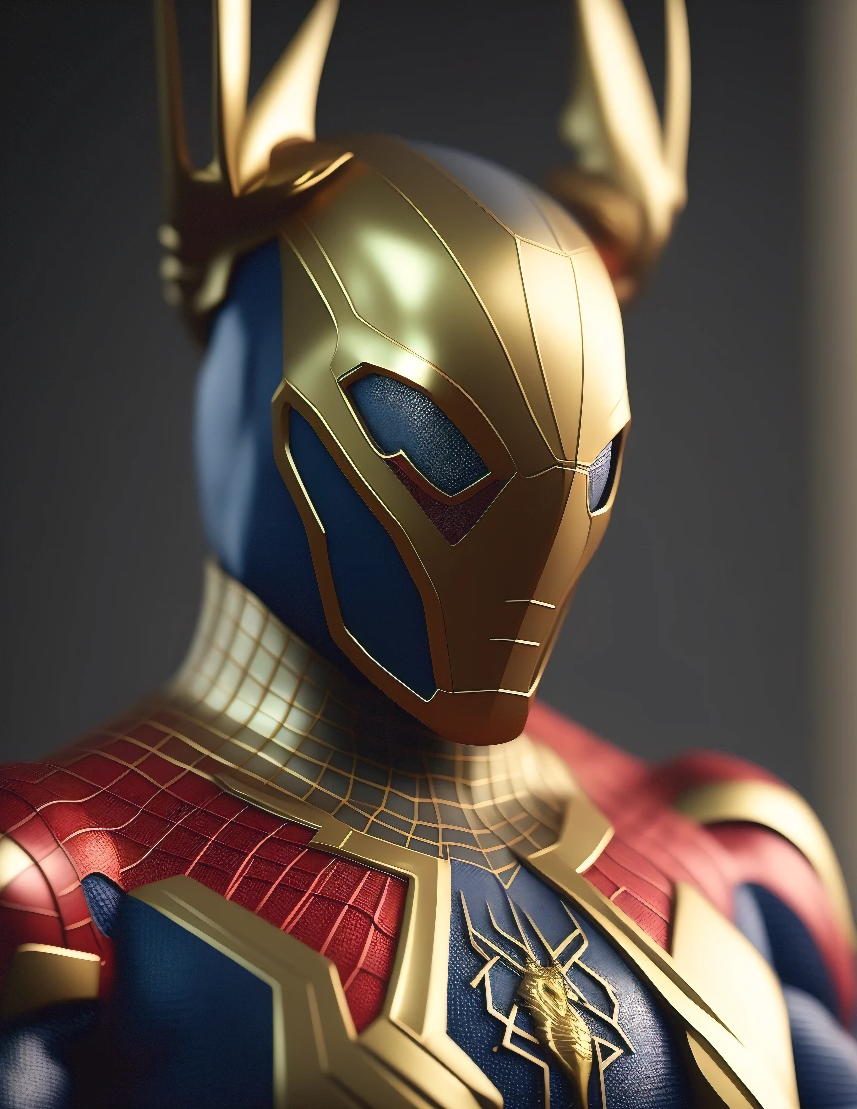 a close up of a statue of a man with a gold and white costume, super detailed render, 3 d render character art 8 k, intricate white and gold armor, full samurai armor spiderman, high detail iconic character, 8k render”, octane render ”, octane render”, super detailed octane render, super rendered in octane render, hyper detailed 3 d render, futuristic style spiderman