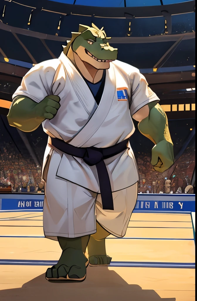 ((fat crocodile beastman))((Wear a judo uniform))