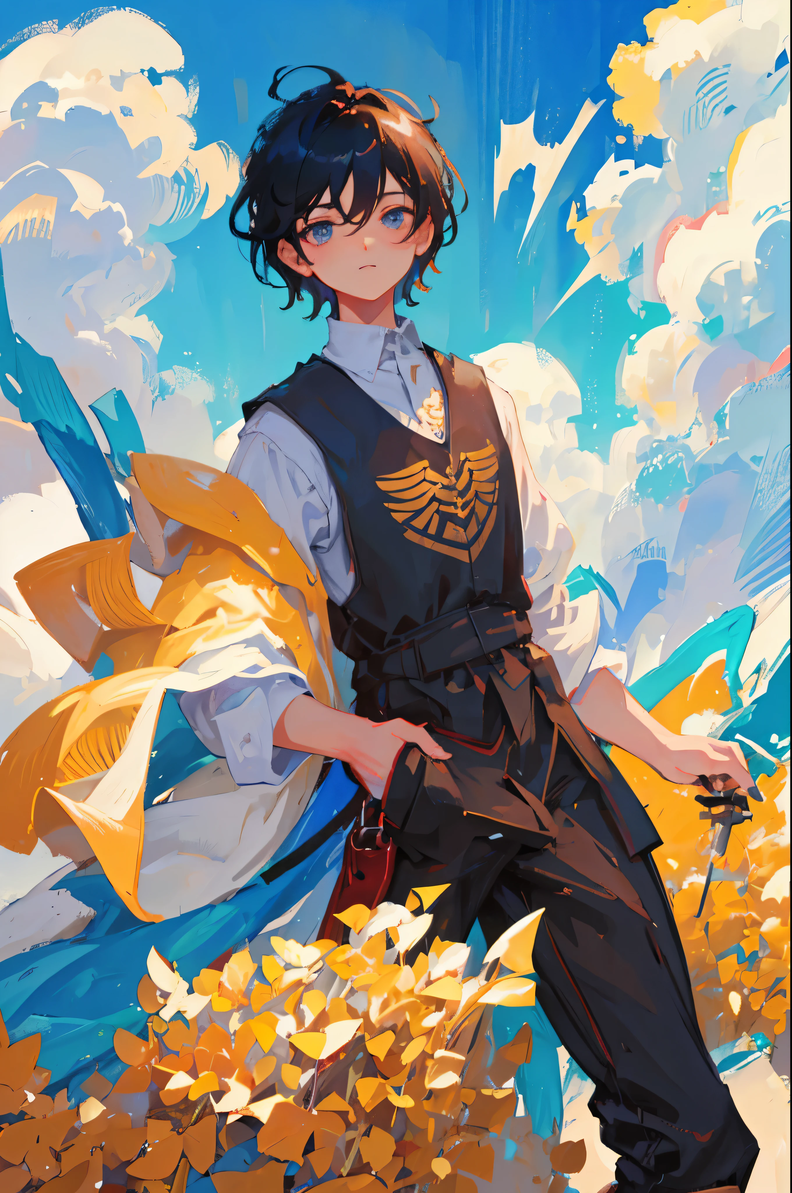 A boy with，designer，Short hair details，handpainted，k hd