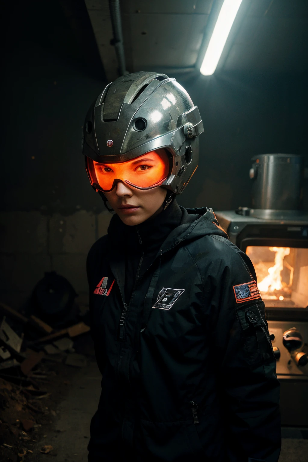 A Modern flat toon Crazy whit a Big ONE a Only Eye Robot and helmet Style, tongs in hands, Tv head, pinhead, camouflage PINK Rusty, Ambient in a meteorite crater super detailed, center, beautiful, soft lighting, focused on the character, 4K resolution, photorealistic rendering,