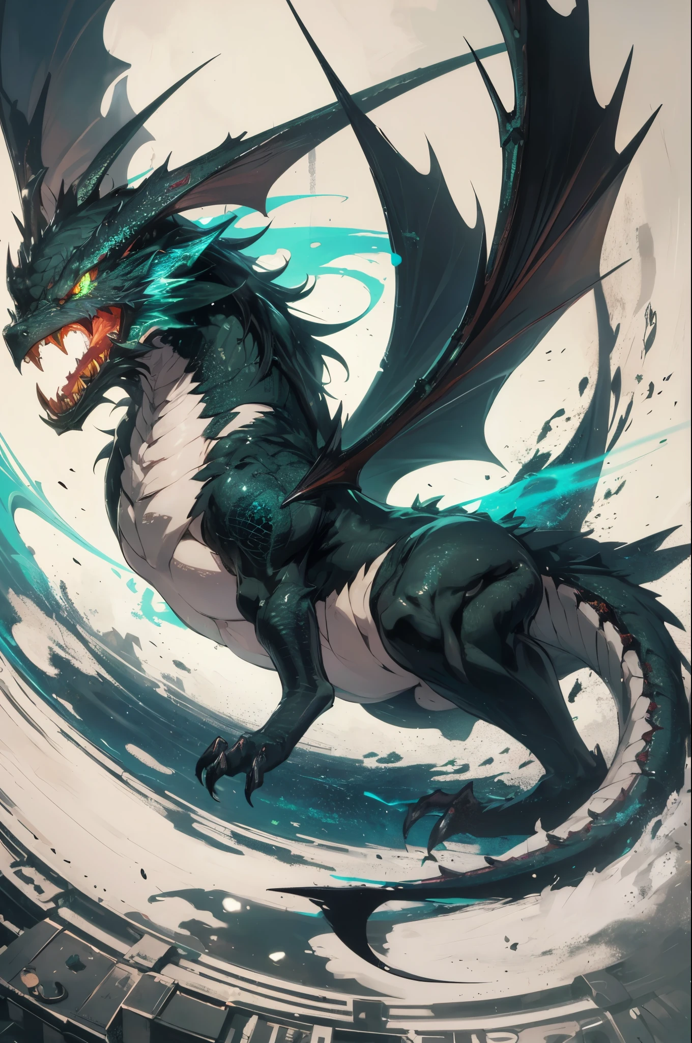 anime style dragon in the mist with glowing green eyes --auto --s2