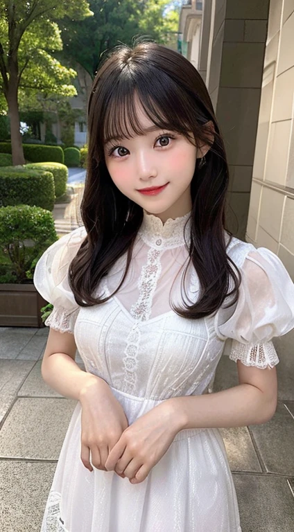 (One Girl:1.3), Japanese high school students, Great face and eyes, Looking into the camera,Shyness、  (Highest quality:1.4), Very detailed CG 統合 8k 壁紙, Very detailed, High-resolution RAW color photos, Professional photography, Realistic full body shot, Studio shot、Plain Wallpaper, Portrait of sexy girl, Open appearance, (Look down, Display in viewer:1.0), (From below:1.0),Thighs、1 female,blonde,Age 25,((Blushing、Laughing with your mouth open)),(((Straight hair))),(((Portraiture))),crowd,((Maid clothes)),(((Small breasts)))