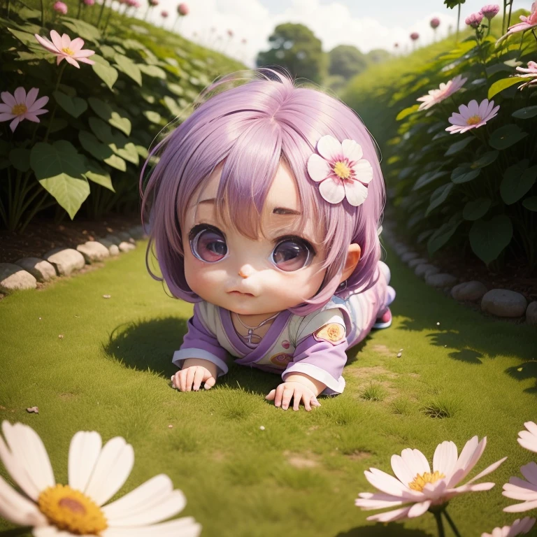 Cute Baby Chibi Anime,Purple and pink cosmos,Saga, Saga ,Kintachi Park Cosmos Garden.
