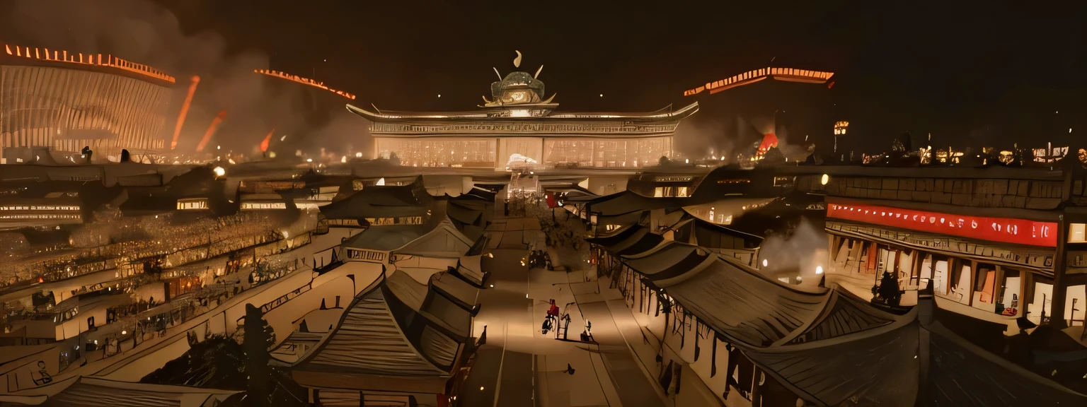 A crowded street，There are clocks and a lot of people, Opening scene, Great scenes from the movie, Scenes from live-action movies, Still from a live action movie, Tang Dynasty visual effects, screenshots from movies, City architecture in Tang Dynasty, movie screen shot, Visually stunning scene,