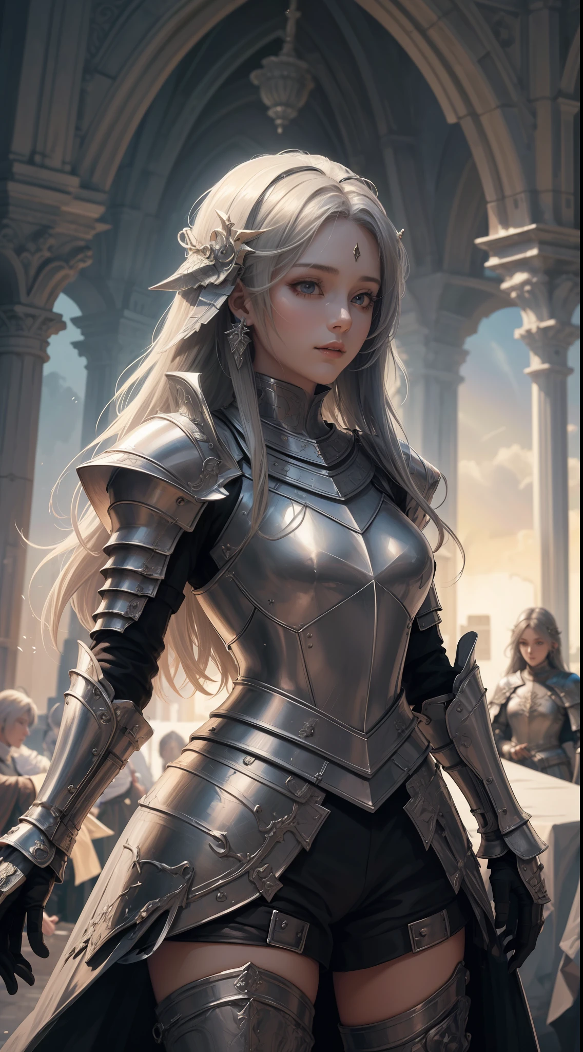 tmasterpiece，Highest image quality，A beautiful bust of a dashing female knight，Exquisite silver-white long hair，（Clear red eyes），holy sword，Gorgeous and exquisite armor all over the body，Armor gauntlets，Medieval Church Templar Set，Ultra-detailed details，advanced。At the Pixiv Art Station，Break your own power，The kinky is exposed，R-18G