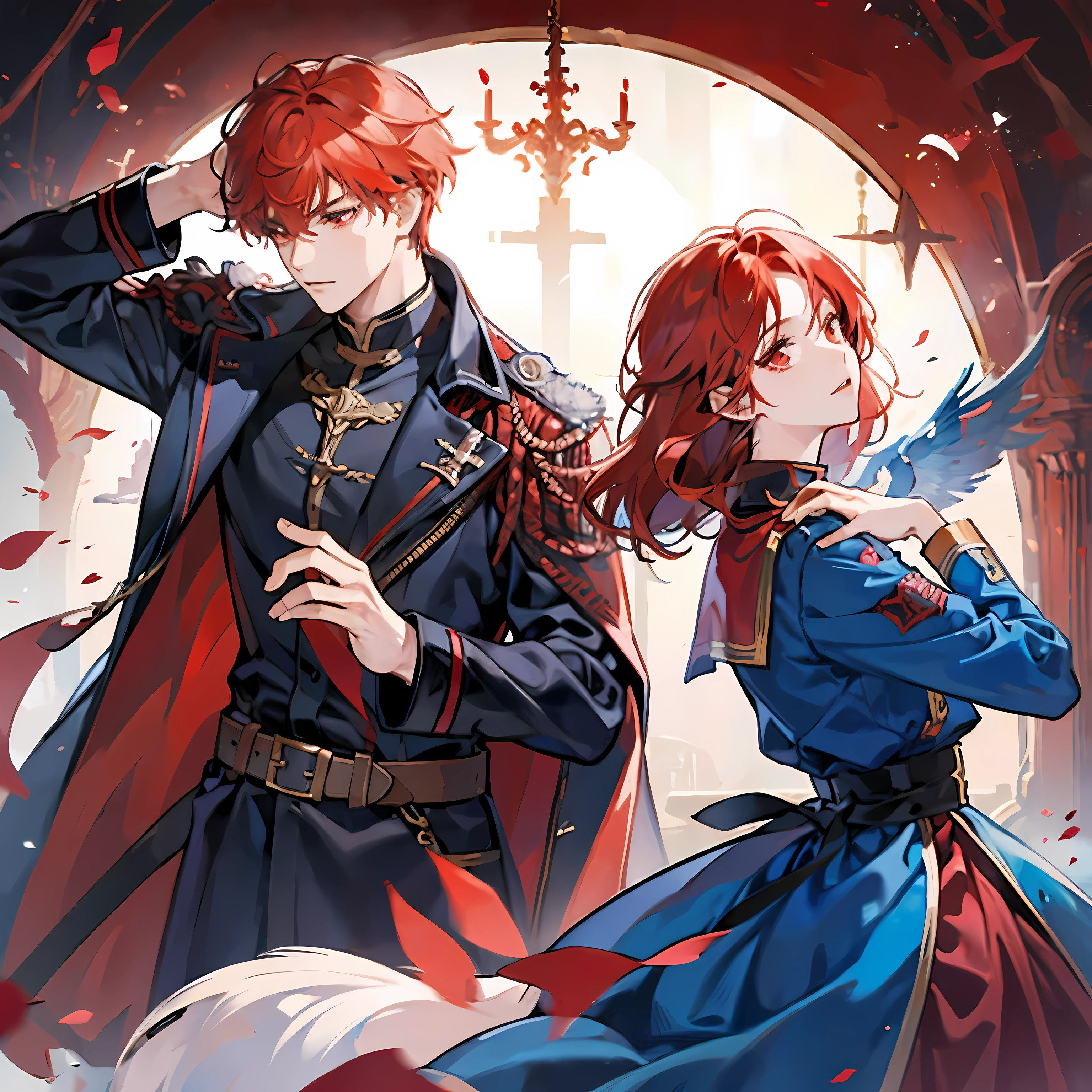 1guy,red hair,blue coat,red eyes