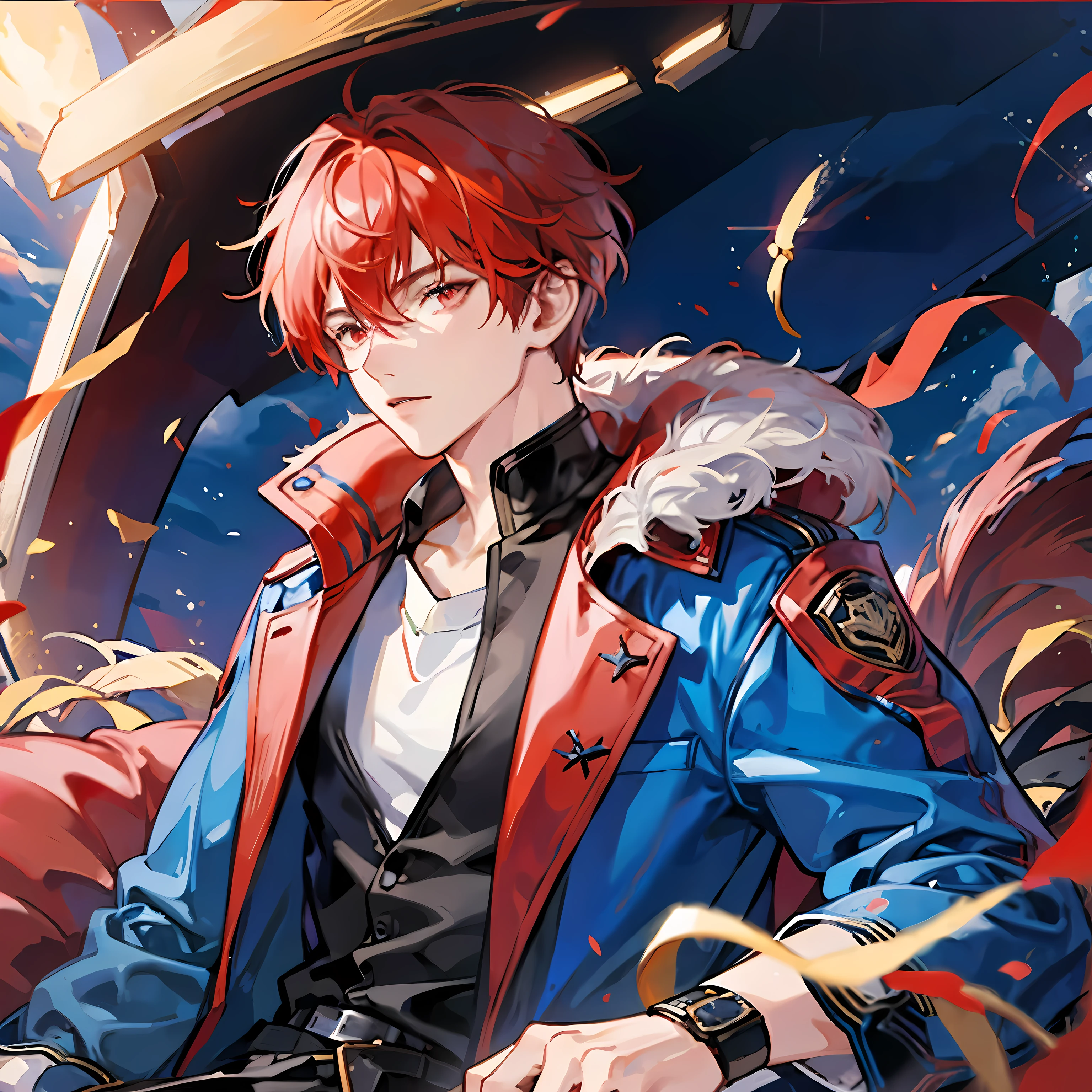 1guy,red hair,blue coat,red eyes