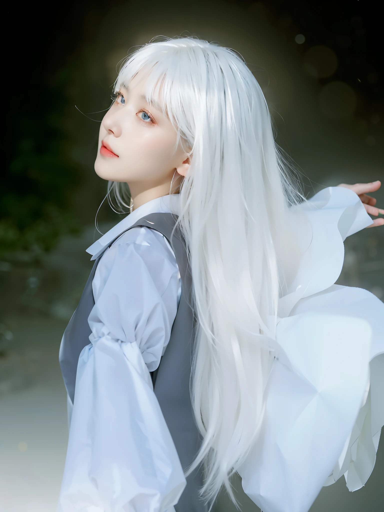blond haired Girl with white hair holding a white envelope, Has gray hair, light passing through white hair, Has white hair, White hair floating in the air, White wings, Young Angels, Flowing white hair, white hair like clouds, white-haired god, ulzzangs, Girl with white hair, Long white hair and bangs
