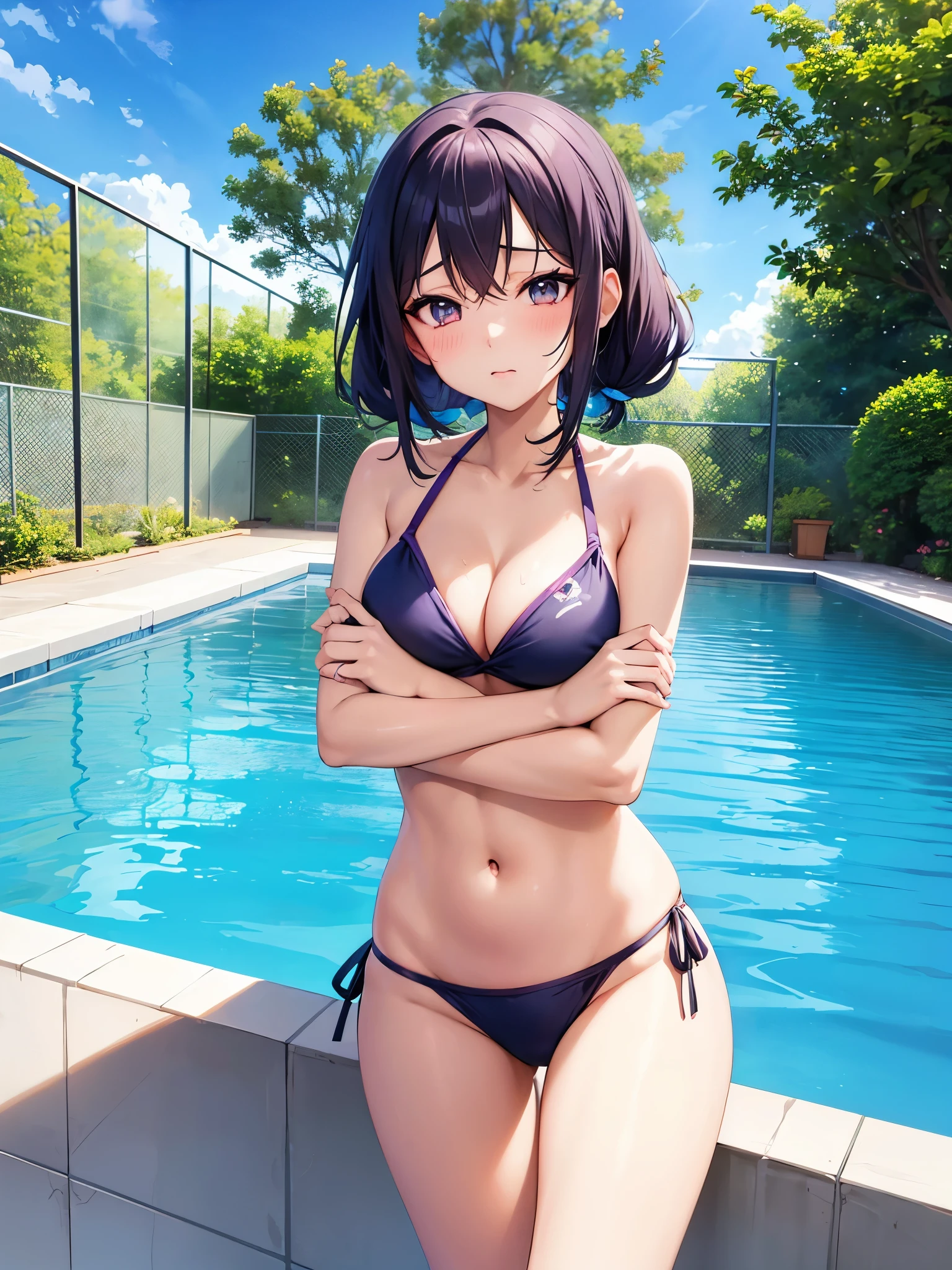 anime girl in a bikini by a swimming pool, seductive anime girl, anime moe artstyle, ecchi, ecchi anime style, oppai, attractive anime girl, smooth anime cg art, beautiful anime girl, beautiful alluring anime woman, anime best girl, next to a pool, ilya kuvshinov. 4 k, beautiful alluring anime
