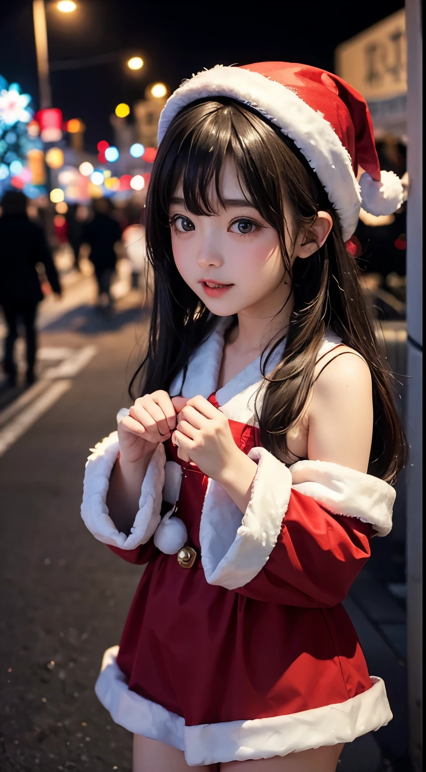 Christmas 、女の子1人、On the street at night、Santa Claus Cosplay、The stars are beautiful、