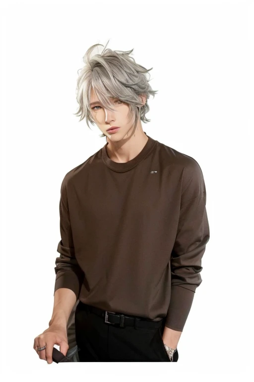 anime boy with gray hair and blue eyes holding a tennis racket, he has dark grey hairs, tall anime guy with blue eyes, gray haired, male anime character, nagito komaeda, silver haired, anime handsome man, dark grey haired man, handsome anime pose, young anime man, male anime style, as an anime character, a silver haired mad