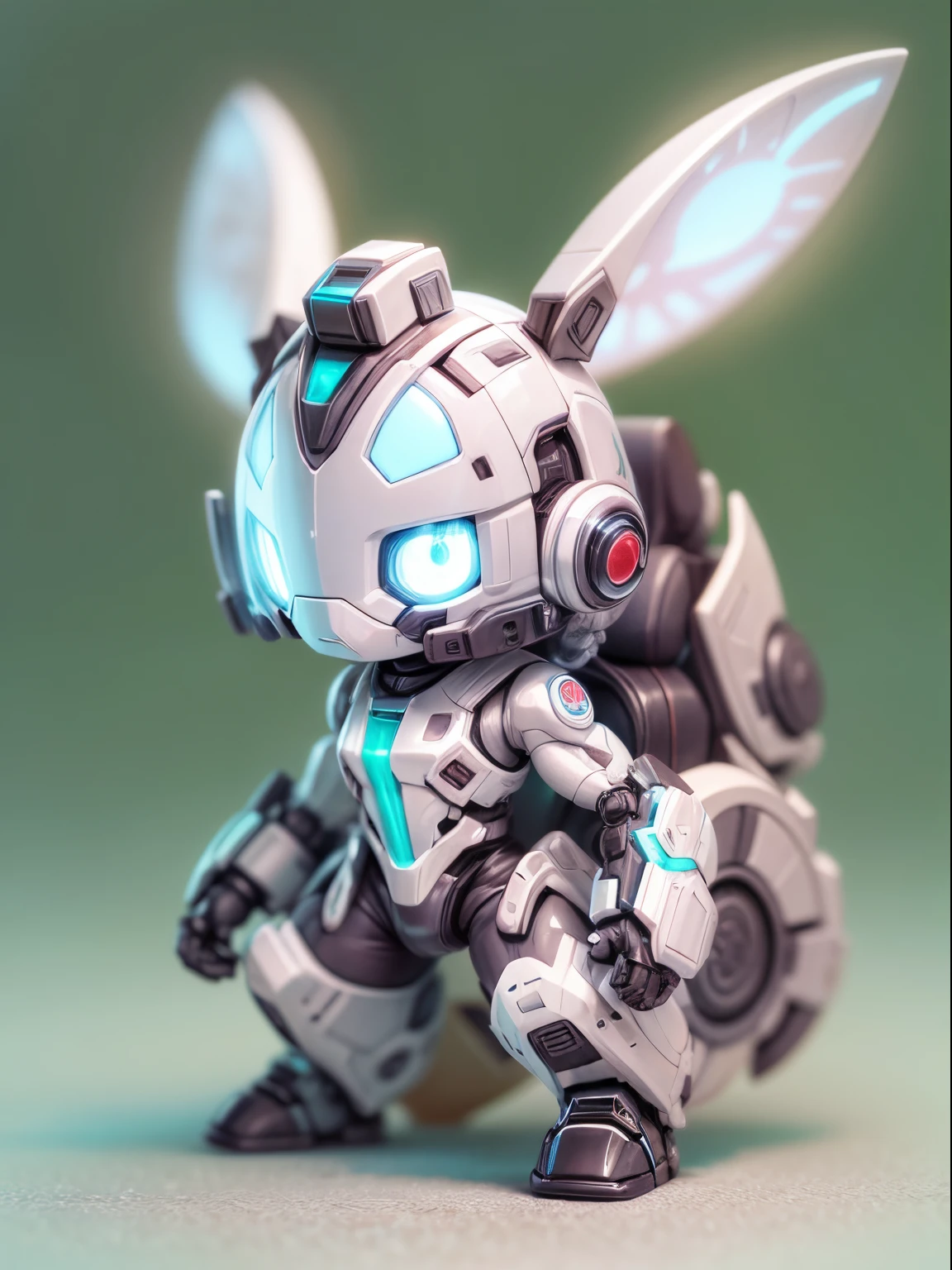 (Blind box toy style:1.2), (fully body photo),1 cute rabbit((Q version)),small,, 3 Rendering,enough,dreamy glow,luminous neon lights,Transparent mech,white helmet:1.2, glowing light eyes,cyber punk personage,Let's go,tmasterpiece, Best quality, hyper HD, 电影灯光, (fill the body:1.2),chibi,Pokémon风格,Machine style,Clean,number,Pokémon,white backgrounid,globalillumination,ray traycing,HighDynamicRange,unreal render,Reasonable design,