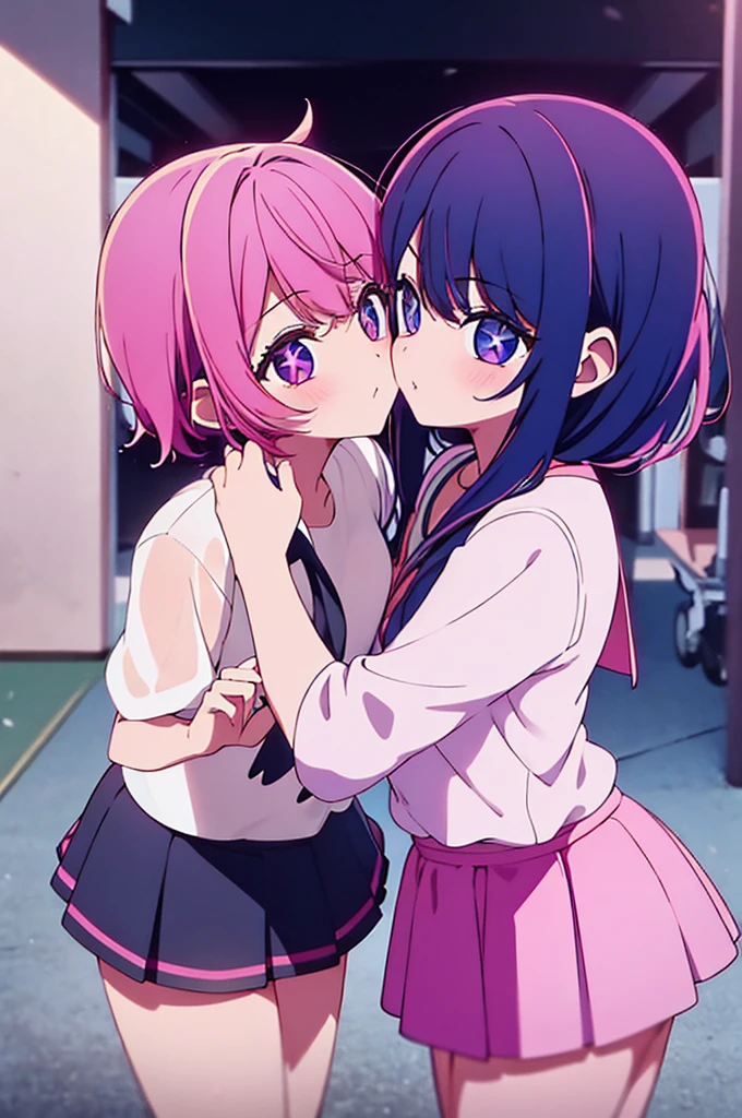 2 girls , bed,Yukinoshita Yukino , Yuigahama Yui , kiss ,Drool,underwear,,blue bra,blue panties ,pink bra,pink panties,