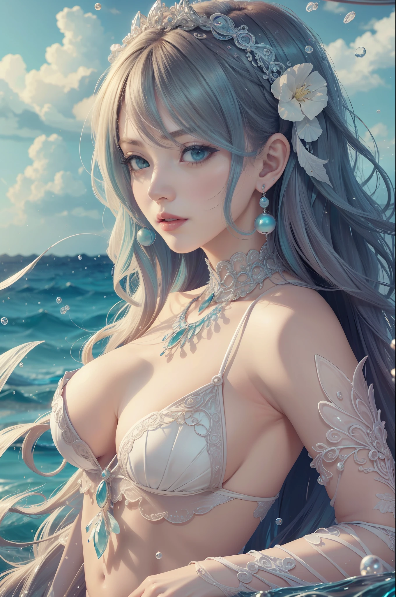 /offcial art, Unity 8k壁纸, Ultra-detailed, Beautiful and aesthetically pleasing, tmasterpiece, best qualityer, (zentangle, datura, clew, meshing), (s fractal art: 1.3),  flower，Underage girls, *** 5，(Hairstyles: Long hair) Ocean, Extremely detailed, dynamic angle, Cowboy shot, The most beautiful forms of chaos, elegant, Fauvistdesign, vivd colour, romanticism lain, Seafoam, Buble, shells, Fish, pearls，Colorful lollipop，cute big breasts，  - --auto --s2