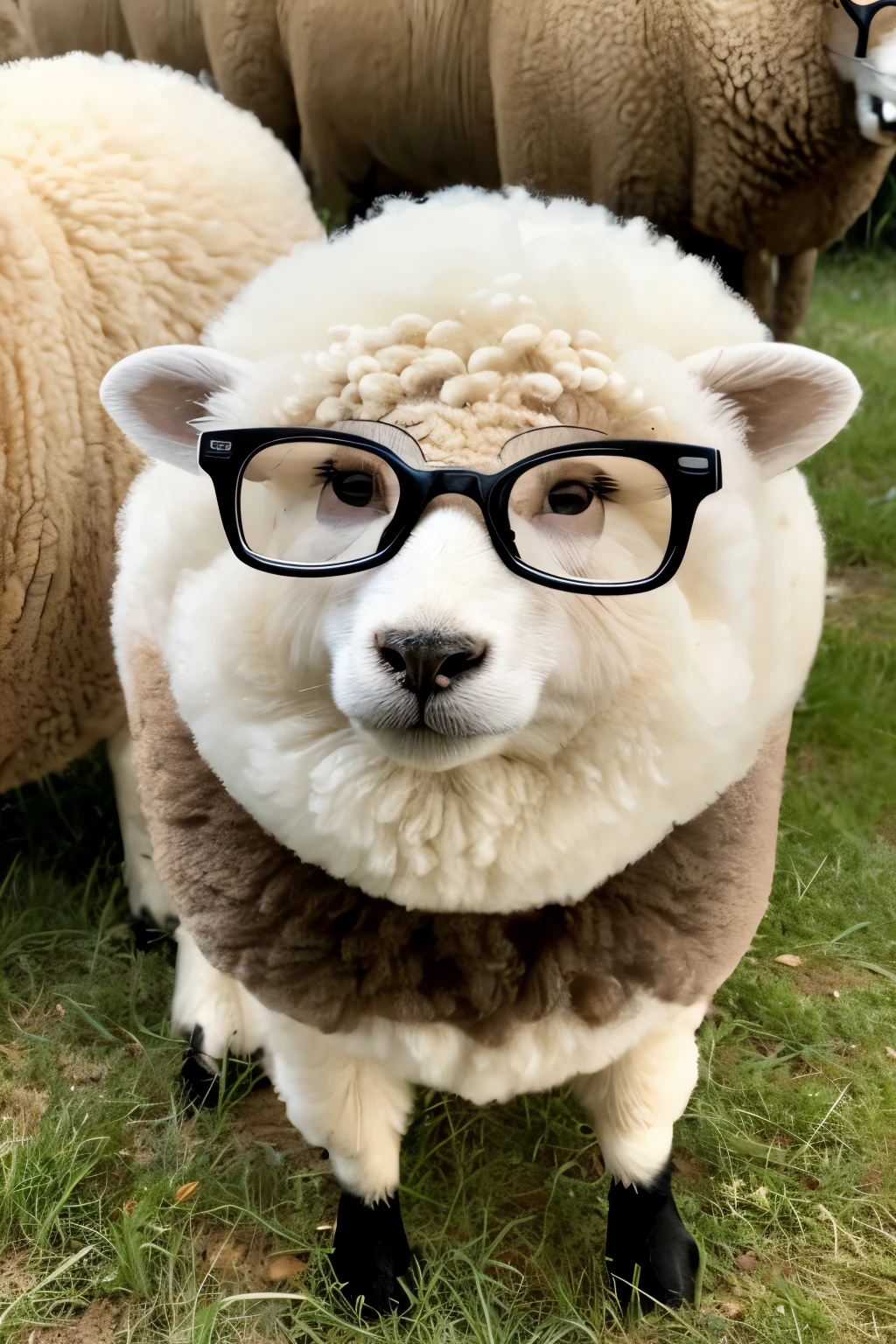 put glasses on sheep's face